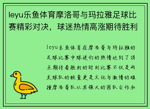 leyu乐鱼体育摩洛哥与玛拉雅足球比赛精彩对决，球迷热情高涨期待胜利时刻