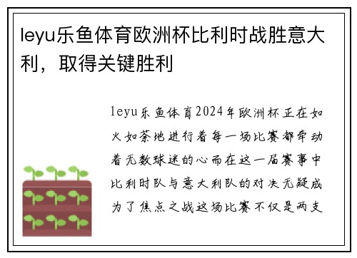 leyu乐鱼体育欧洲杯比利时战胜意大利，取得关键胜利
